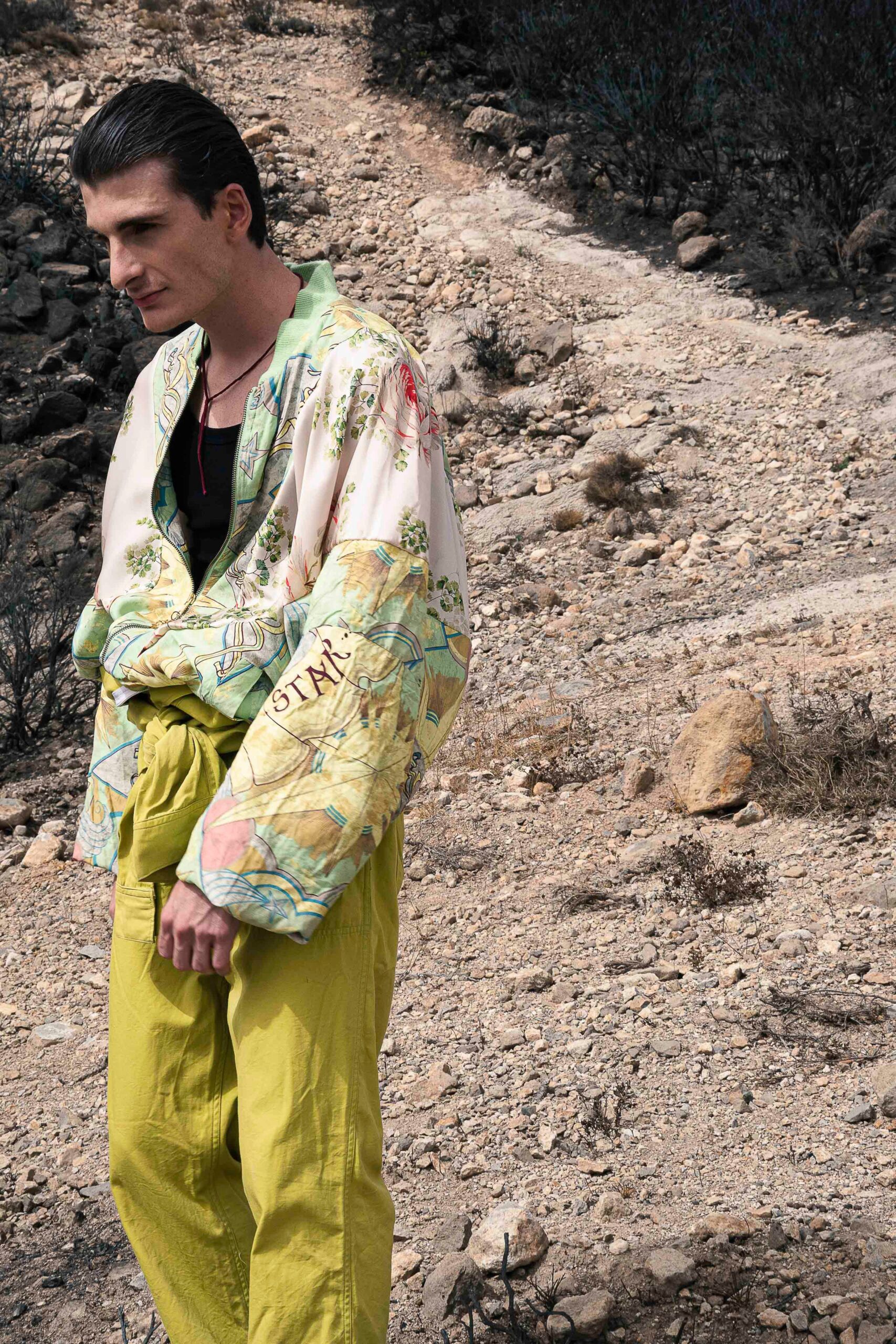 multi cotton long-sleeve collared relaxed printed jacket
