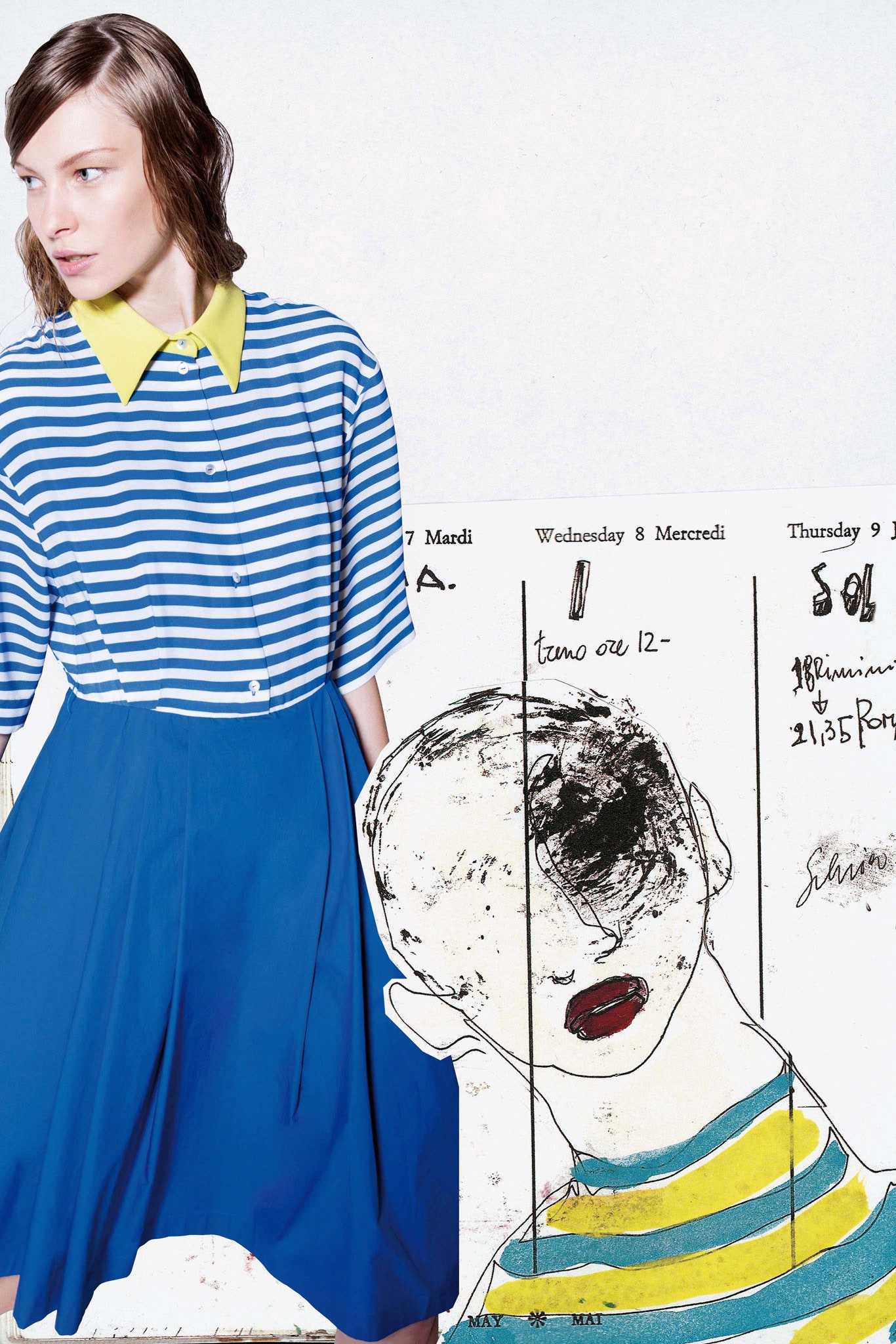 blue and white striped midi dress