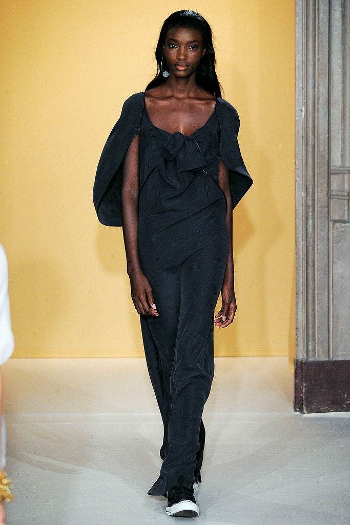 black relaxed silk dress with cape