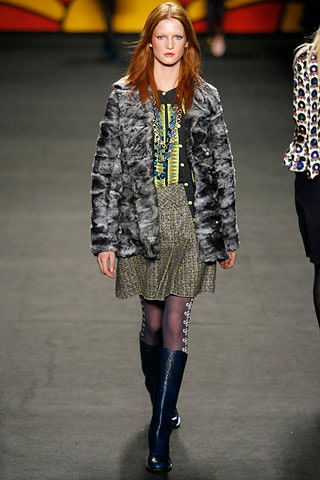 gray faux-fur coat with mini skirt