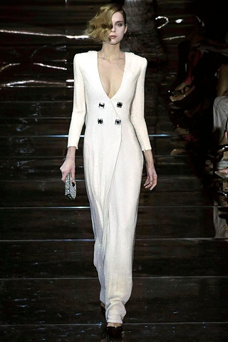 white silk long-sleeve v-neck fitted zippered embellished gown