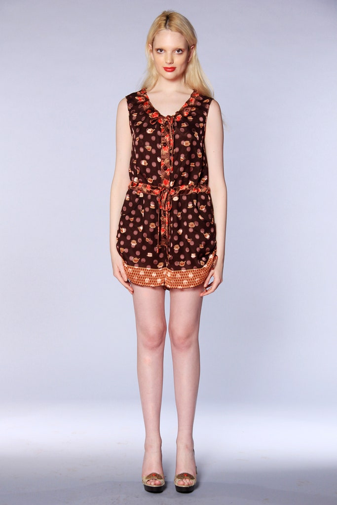 brown printed sleeveless dress