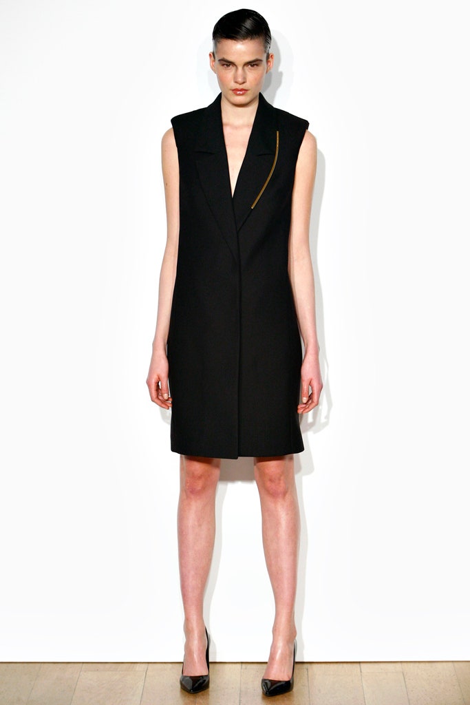black sleeveless collared mini-dress