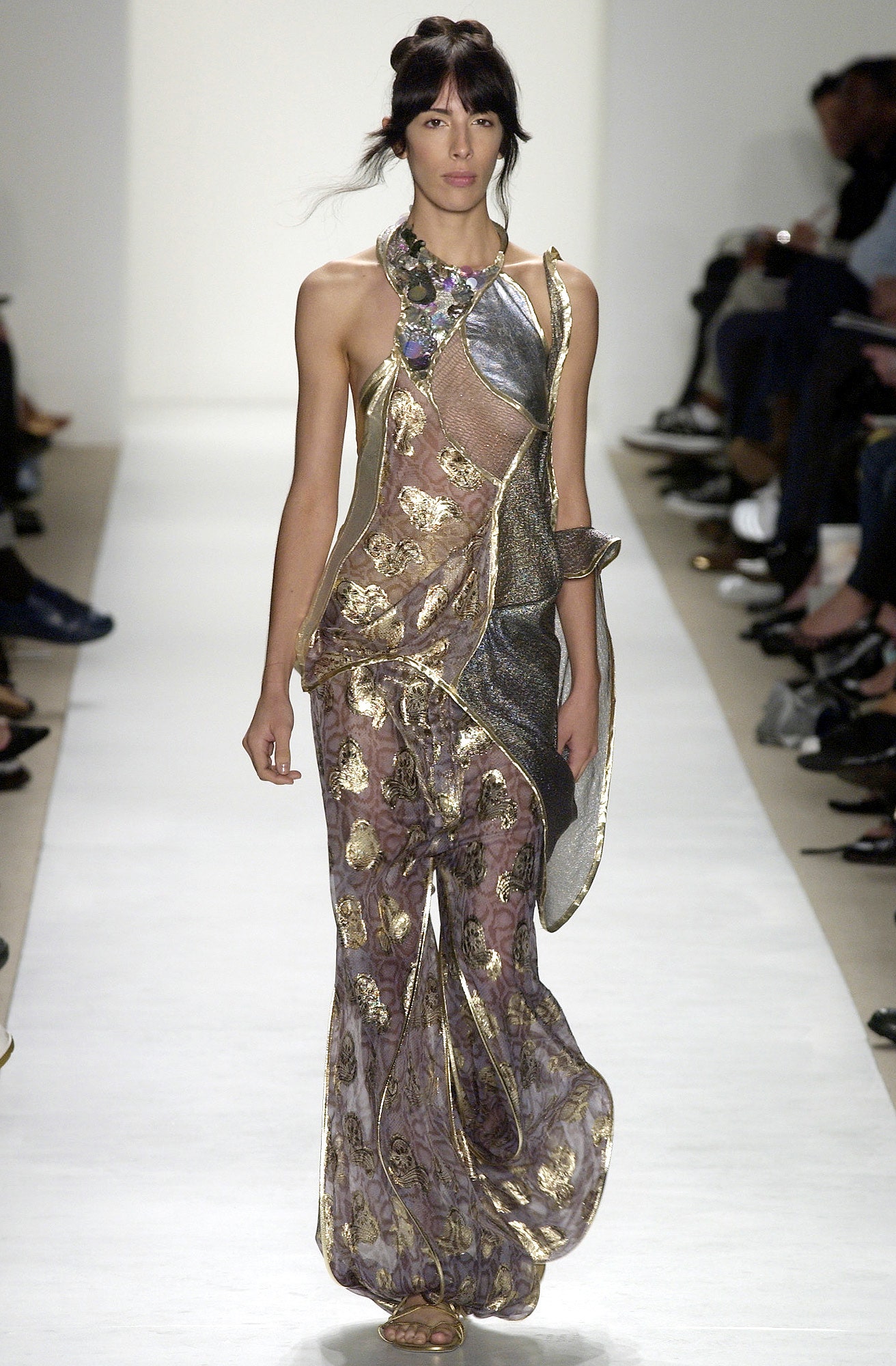 gold and purple layered maxi dress