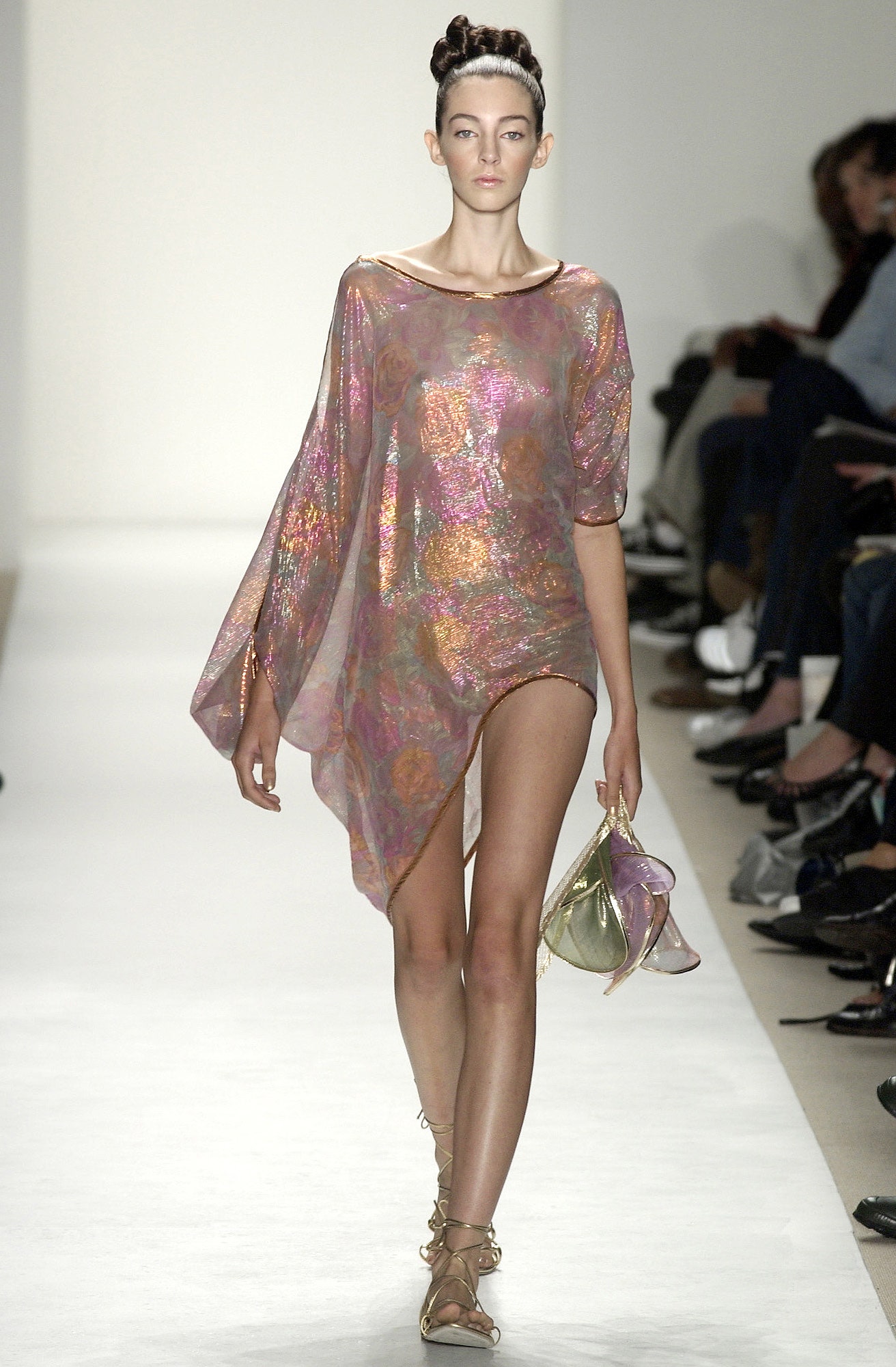 shiny pink gold asymmetric dress