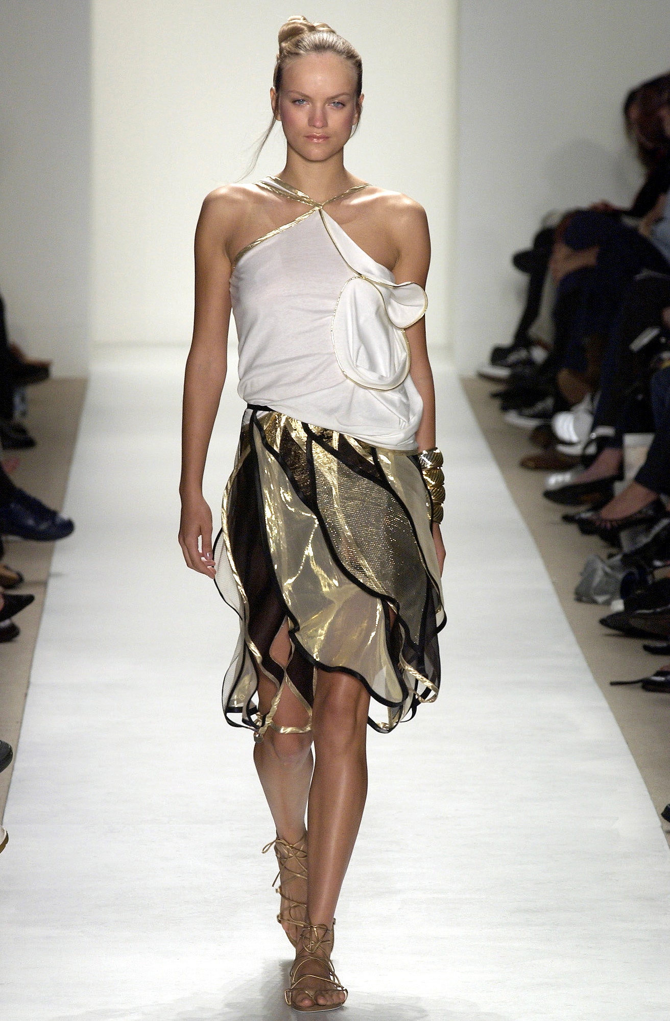 white asymmetric top with layered skirt