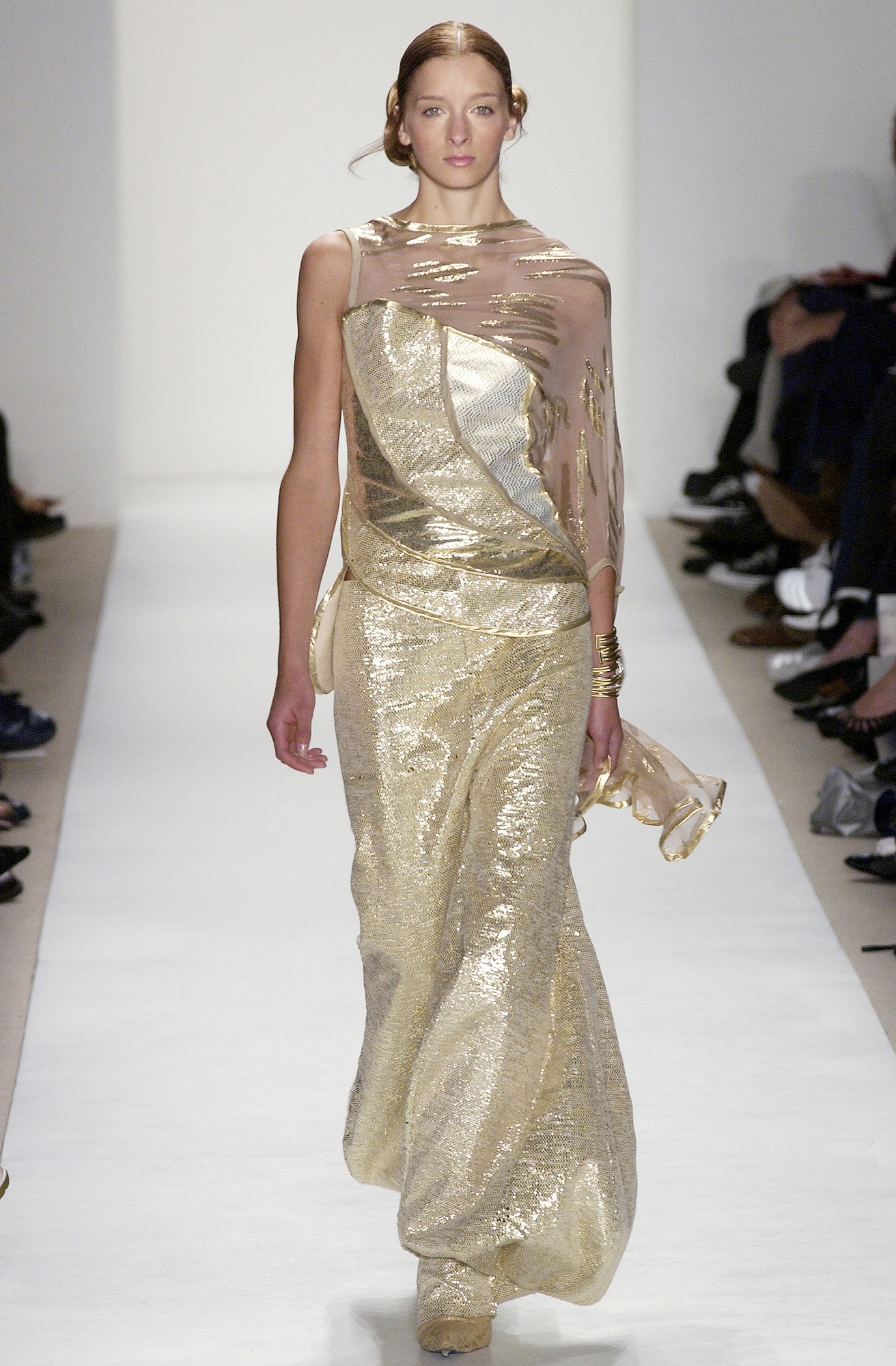 gold sequined sleeveless gown
