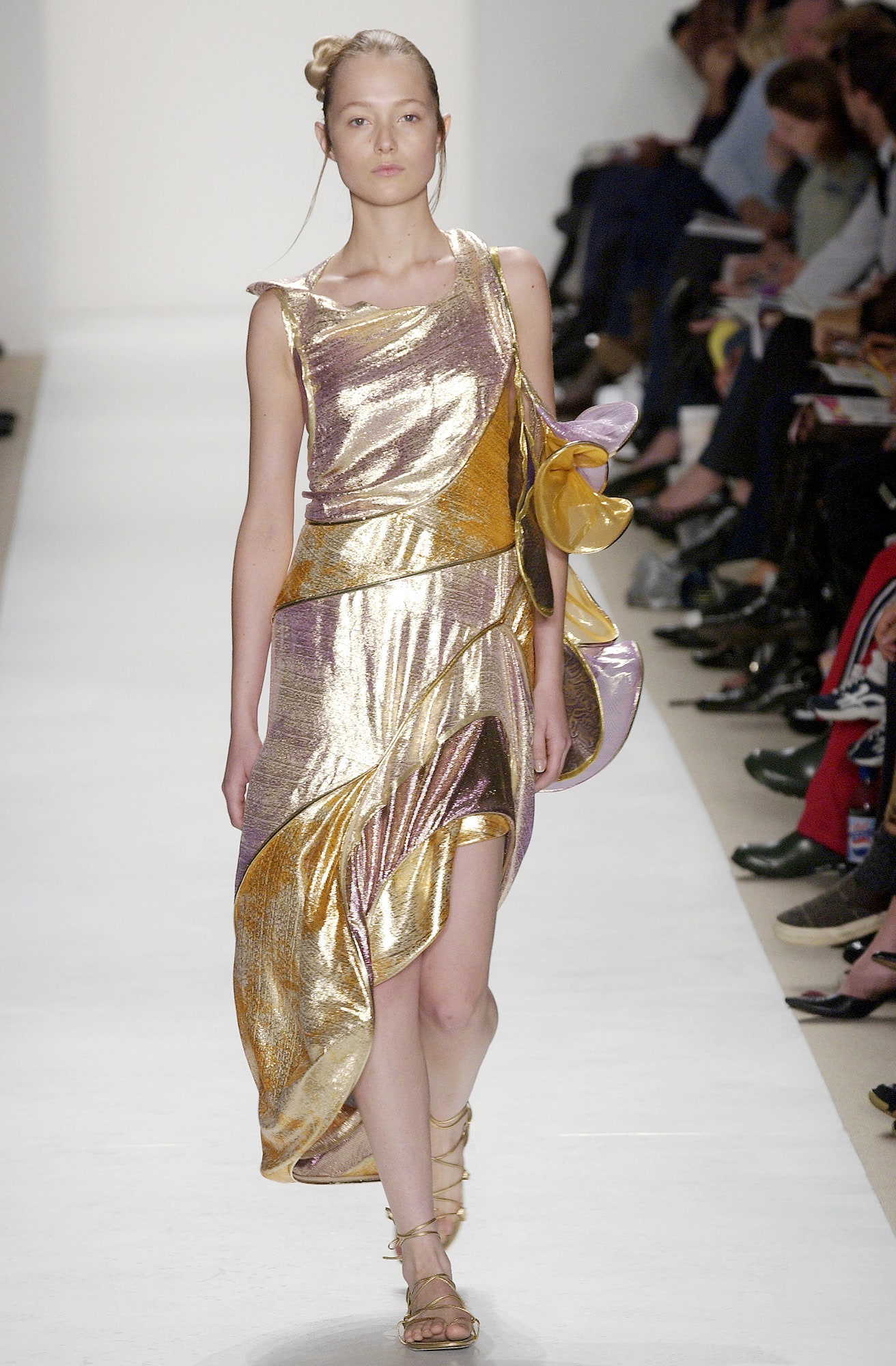 gold and pink asymmetric dress