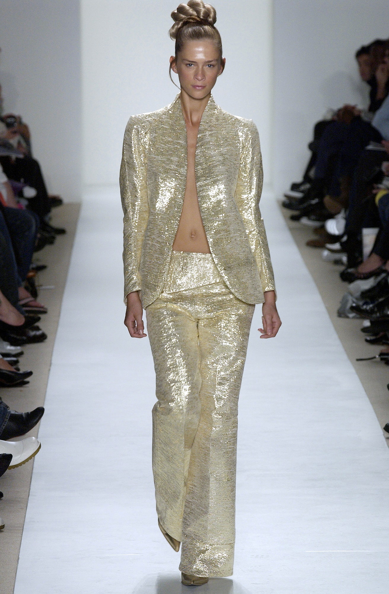 gold silk fitted suit