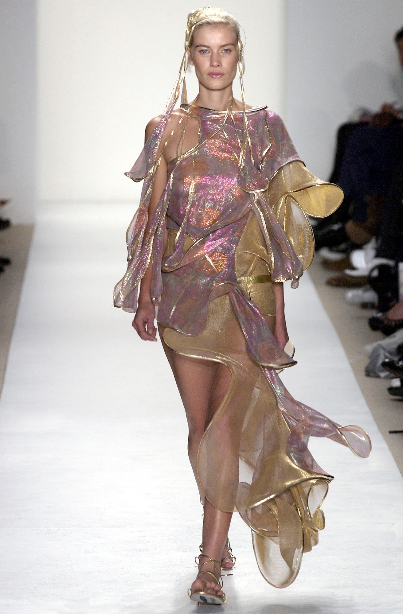 gold and pink asymmetric dress