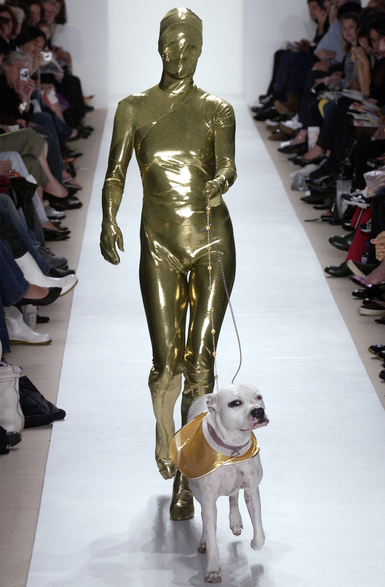 gold fitted vinyl catsuit