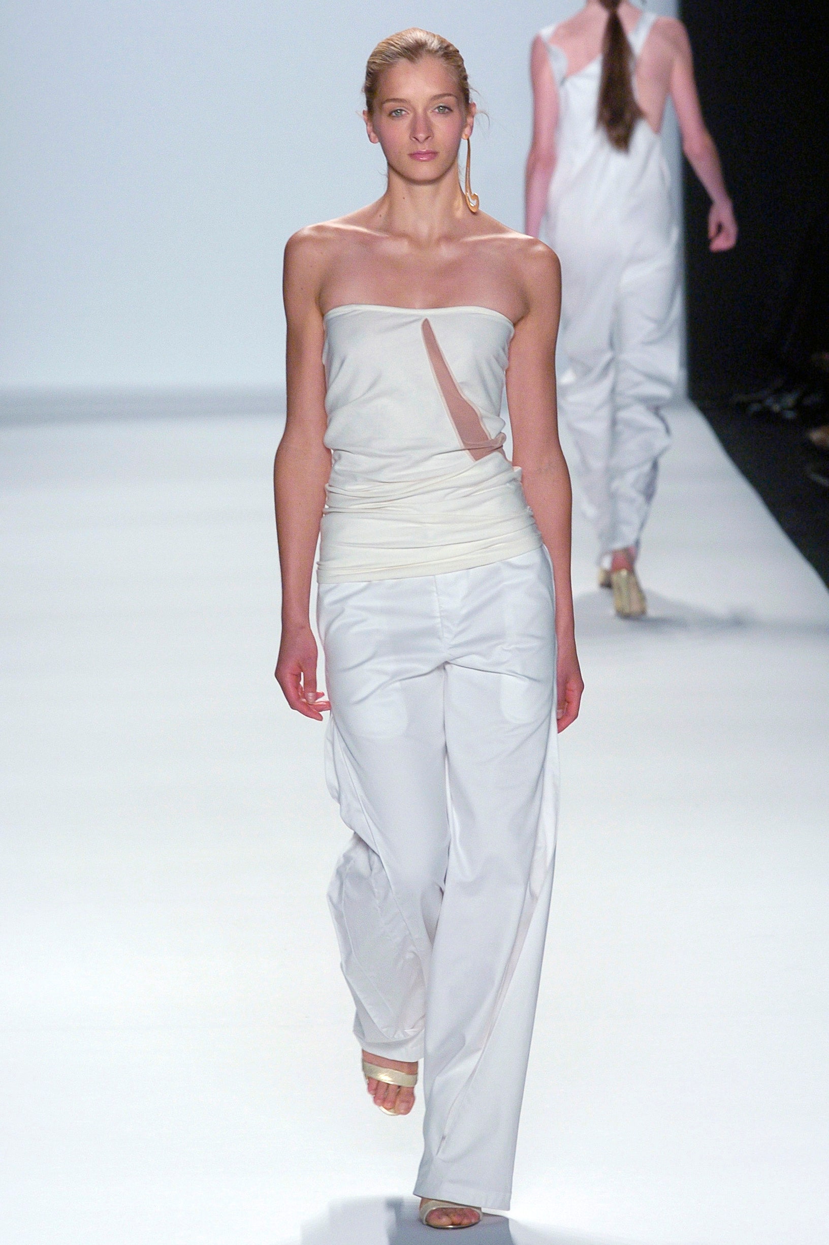 white fitted top and relaxed pants