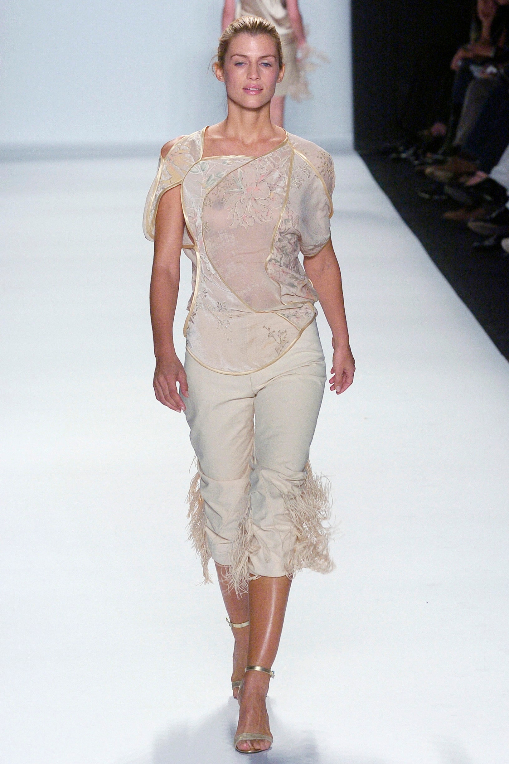 beige silk top and pants