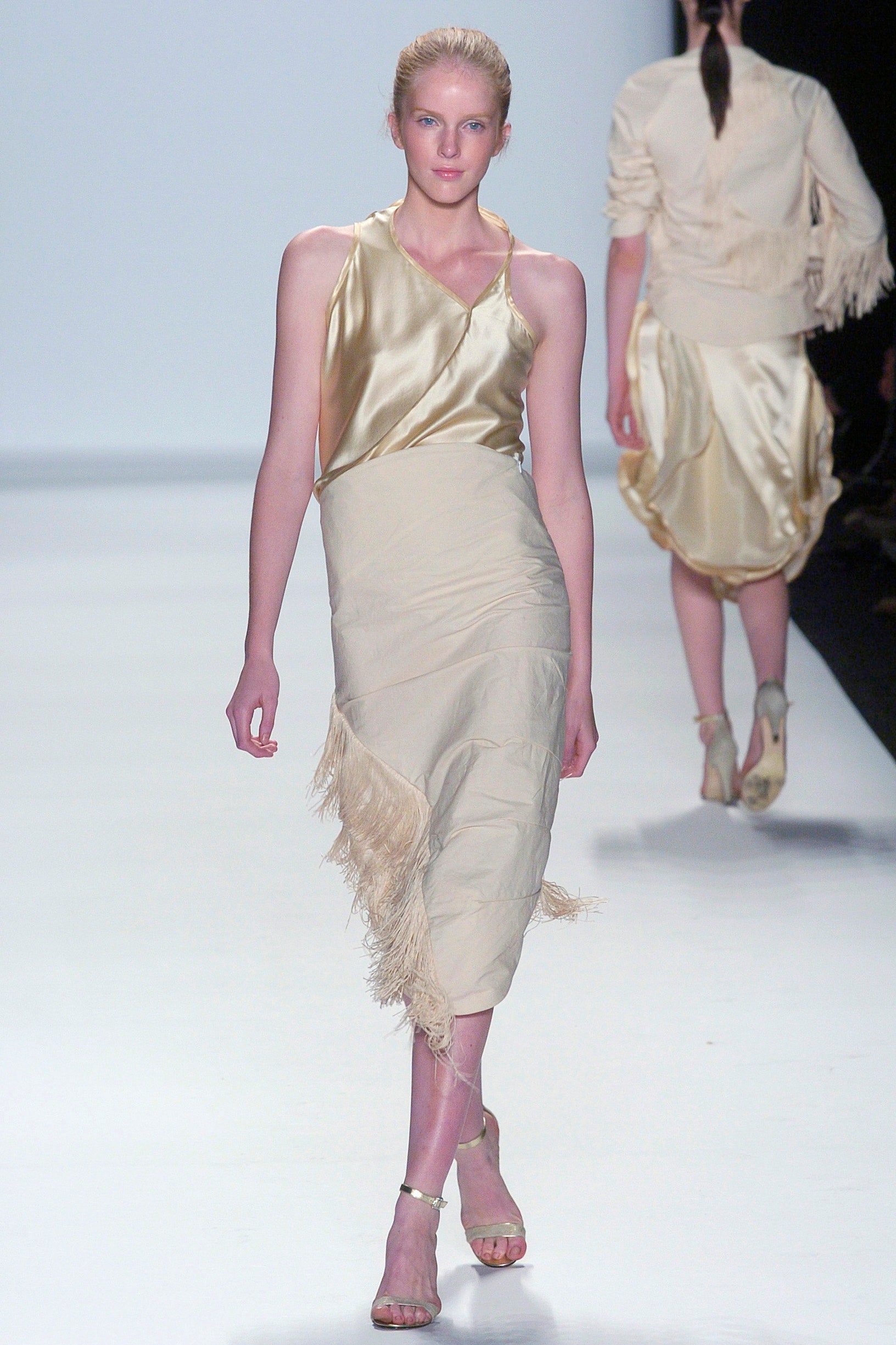 beige silk sleeveless dress