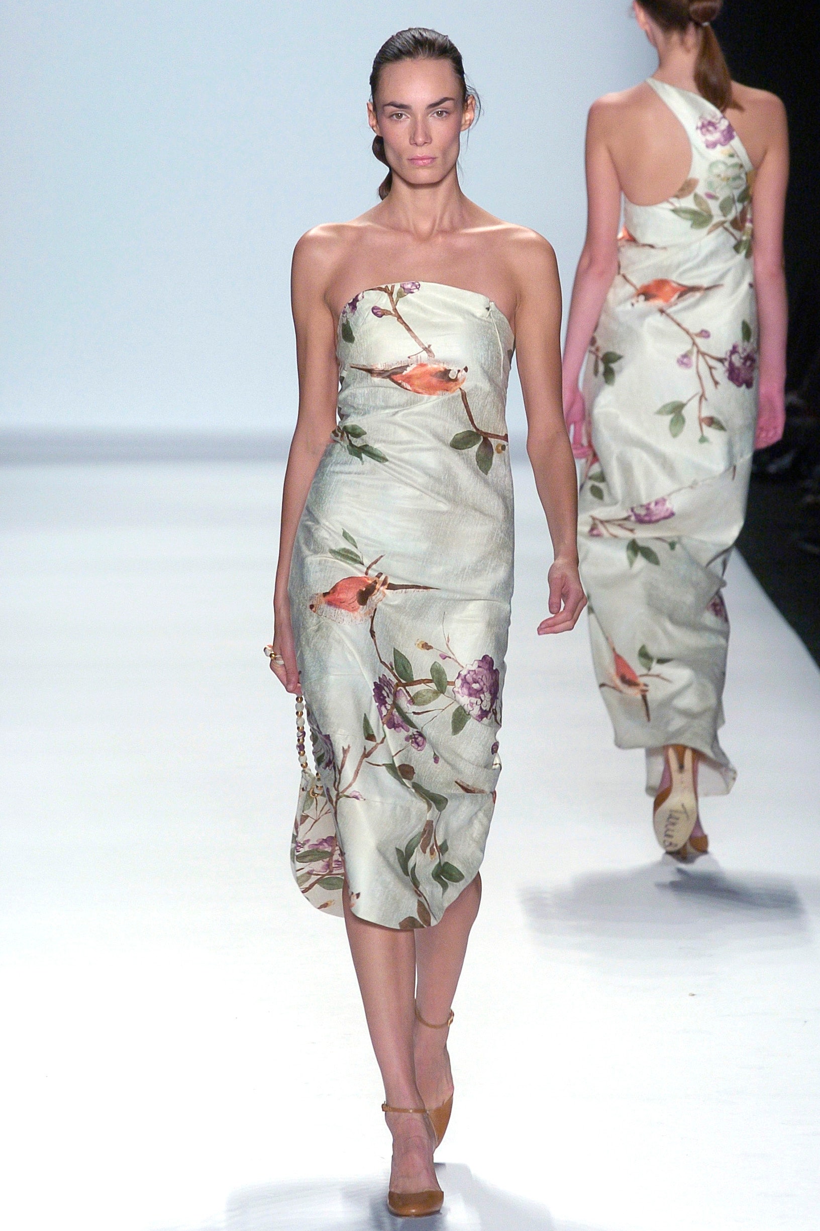 floral silk strapless midi dress