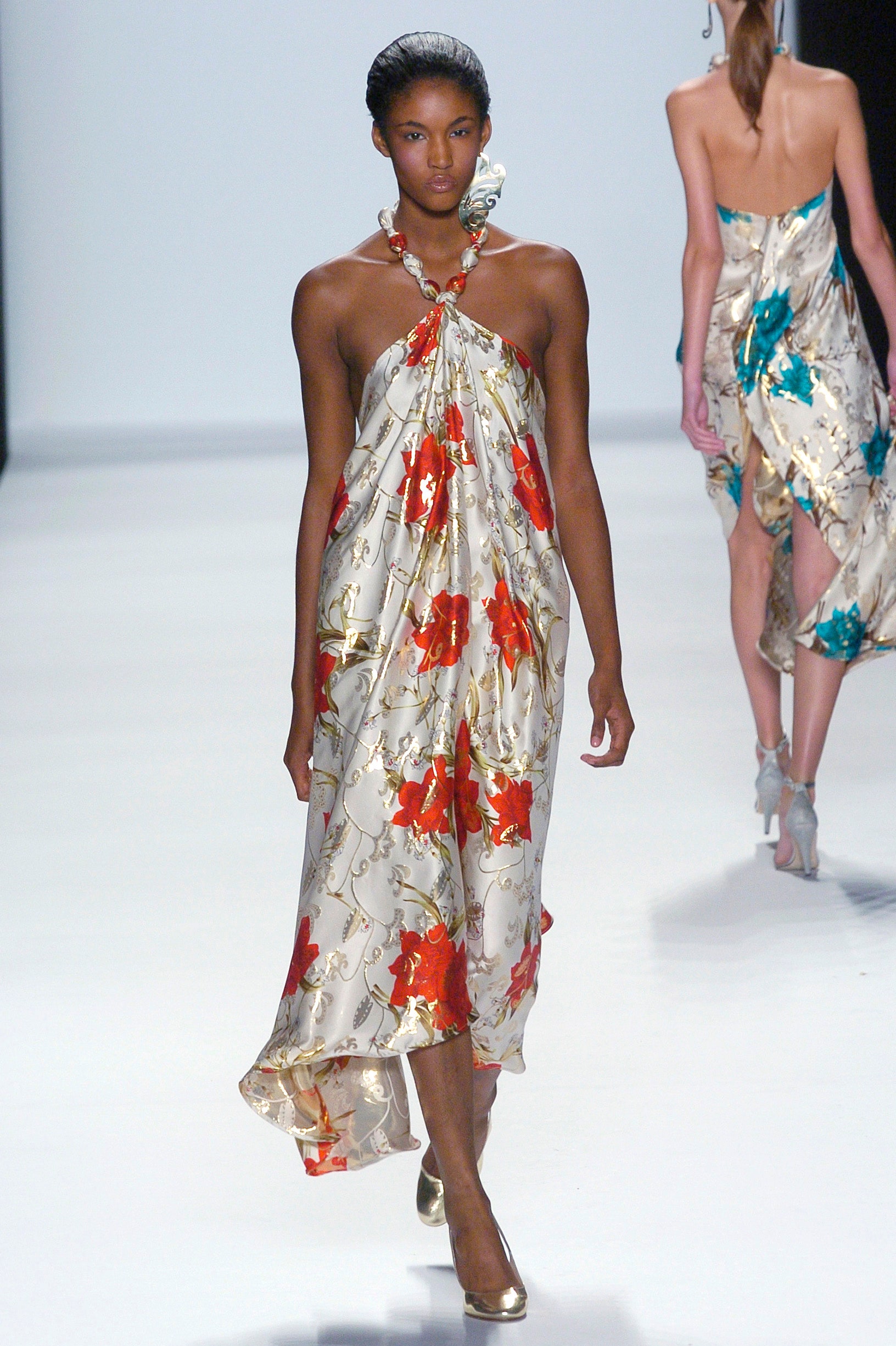 gold floral midi dress