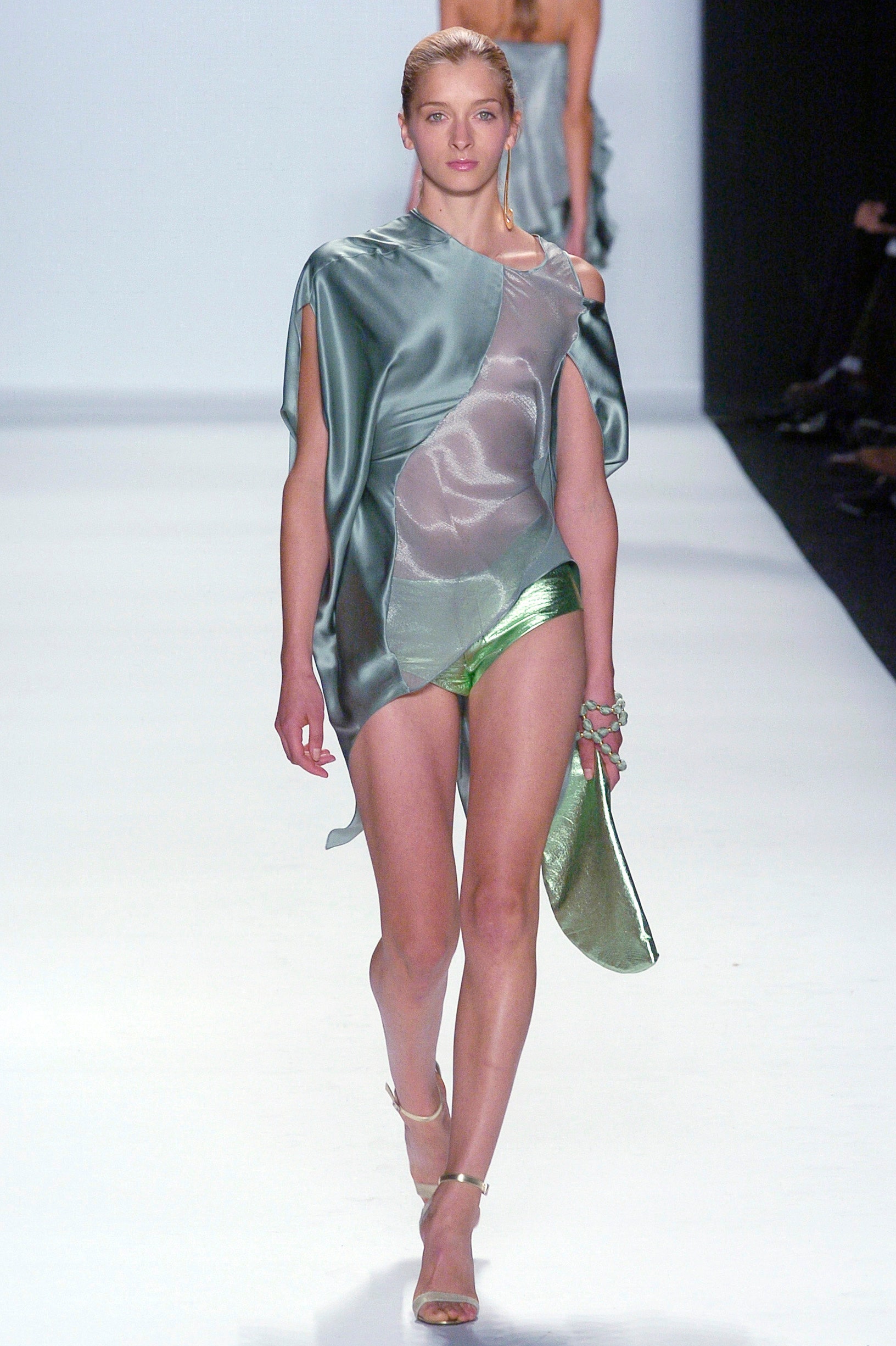 green silk asymmetric mini dress