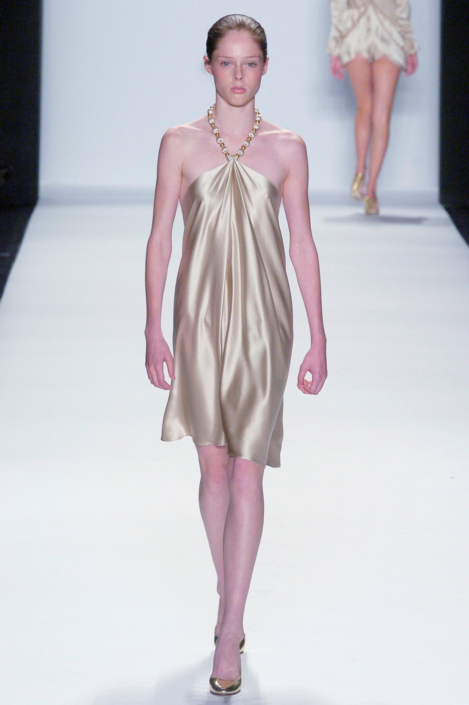 beige silk sleeveless dress