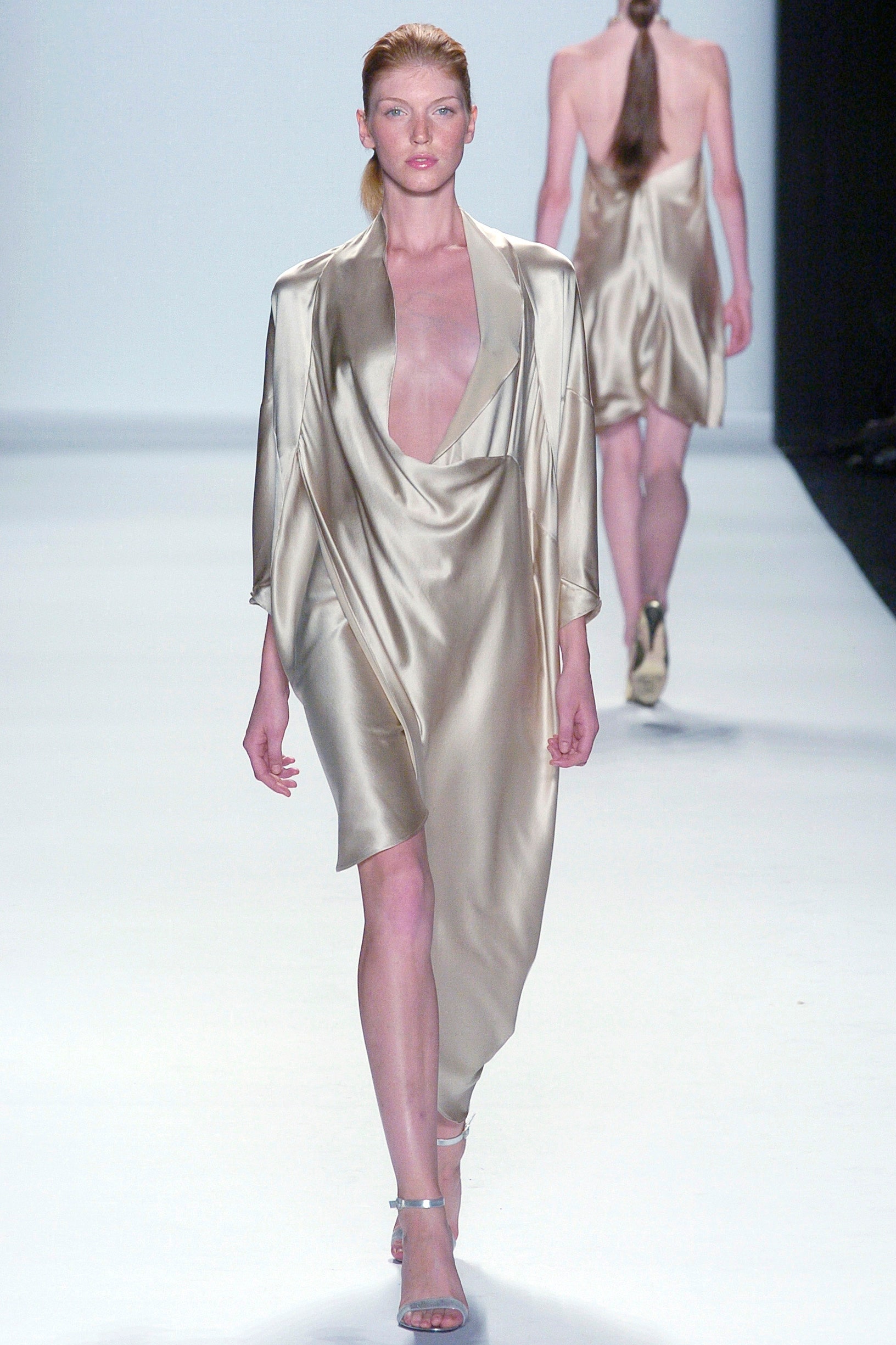 beige silk sleeveless dress