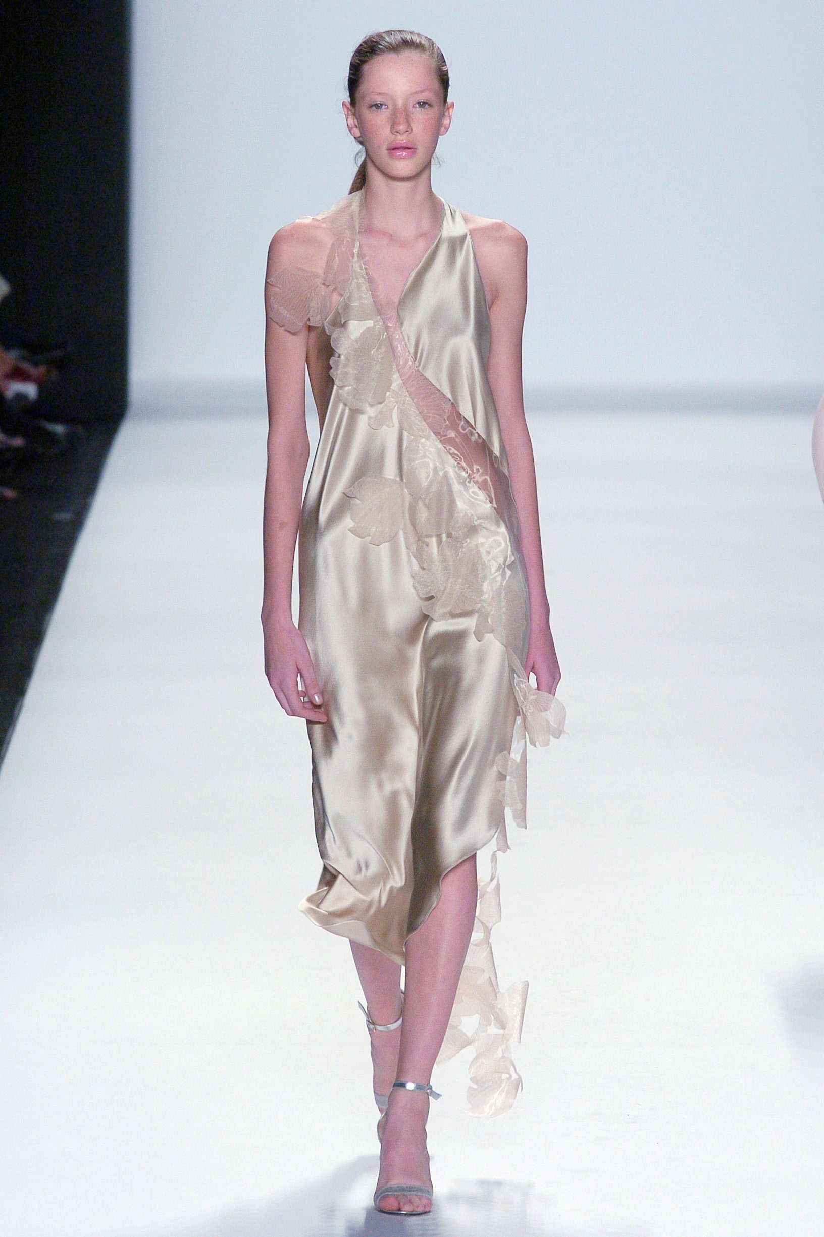 beige silk sleeveless dress