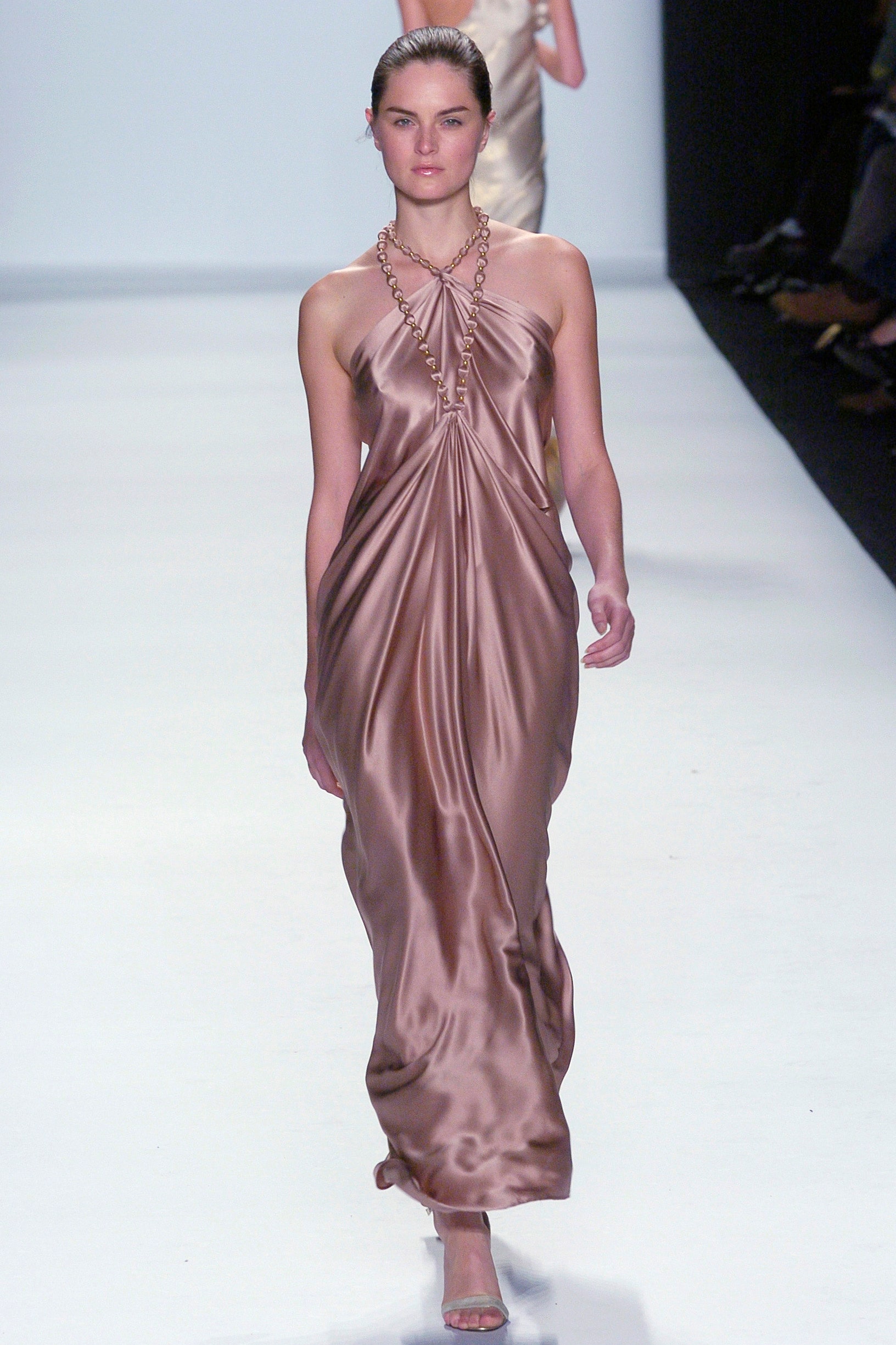 brown silk sleeveless gown