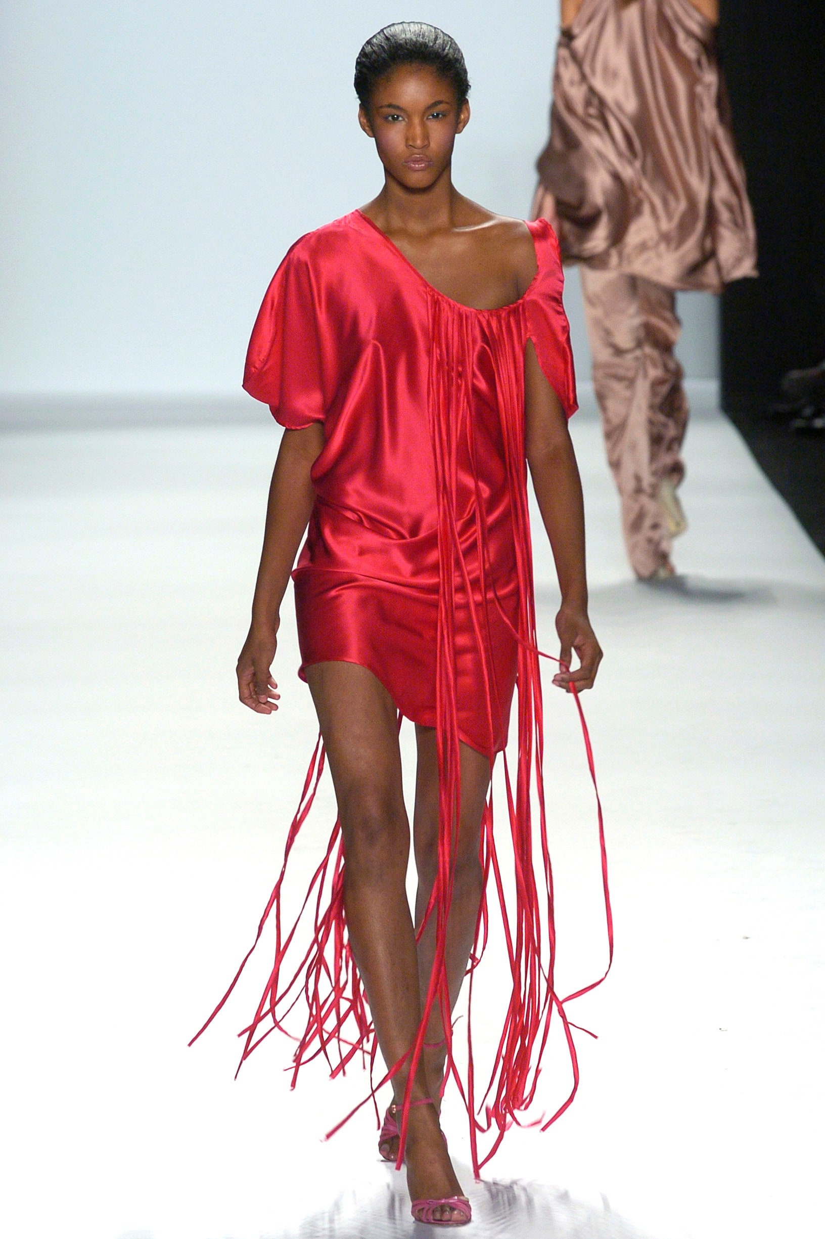 red silk sleeveless dress