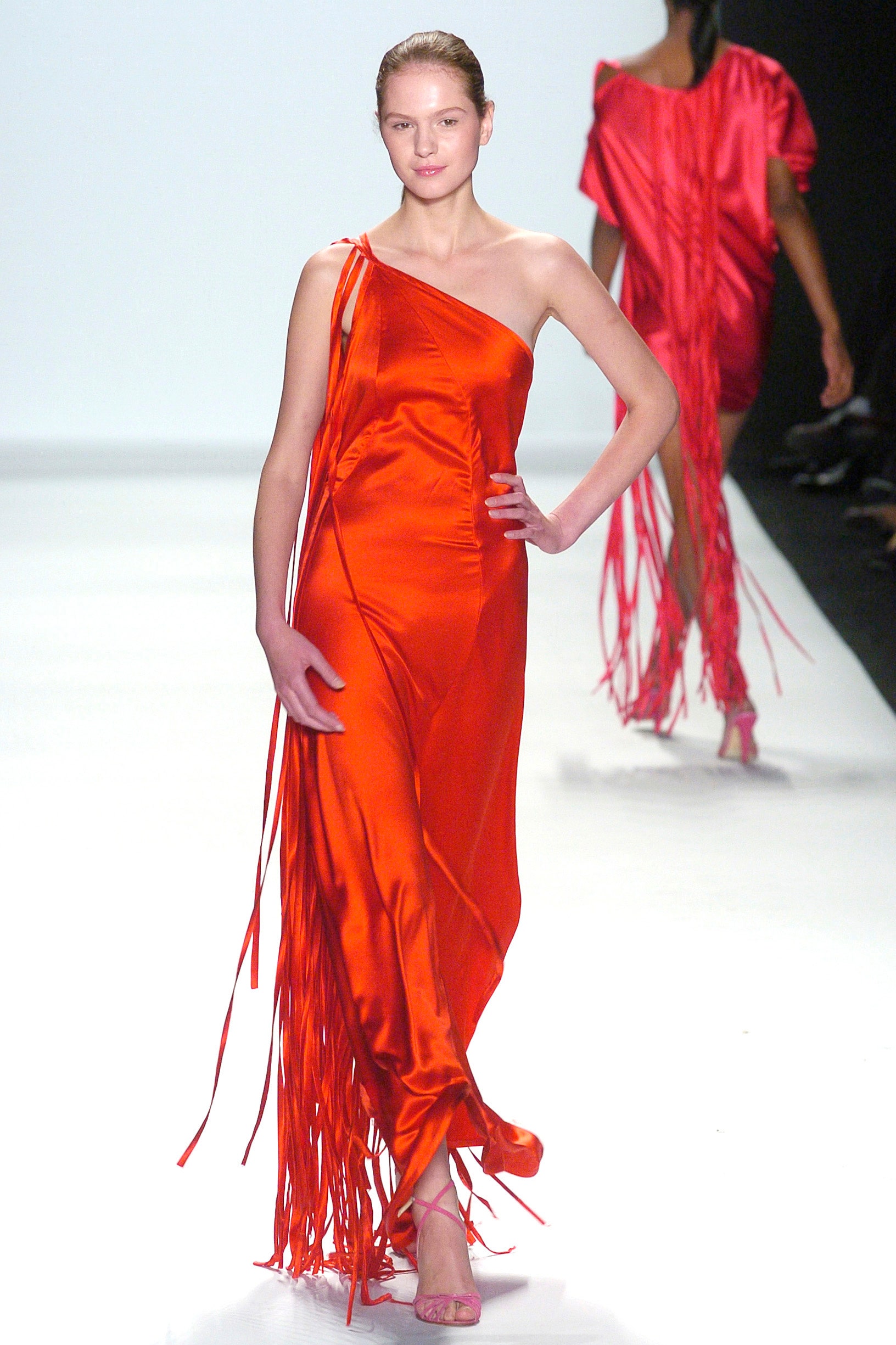 red silk sleeveless dress