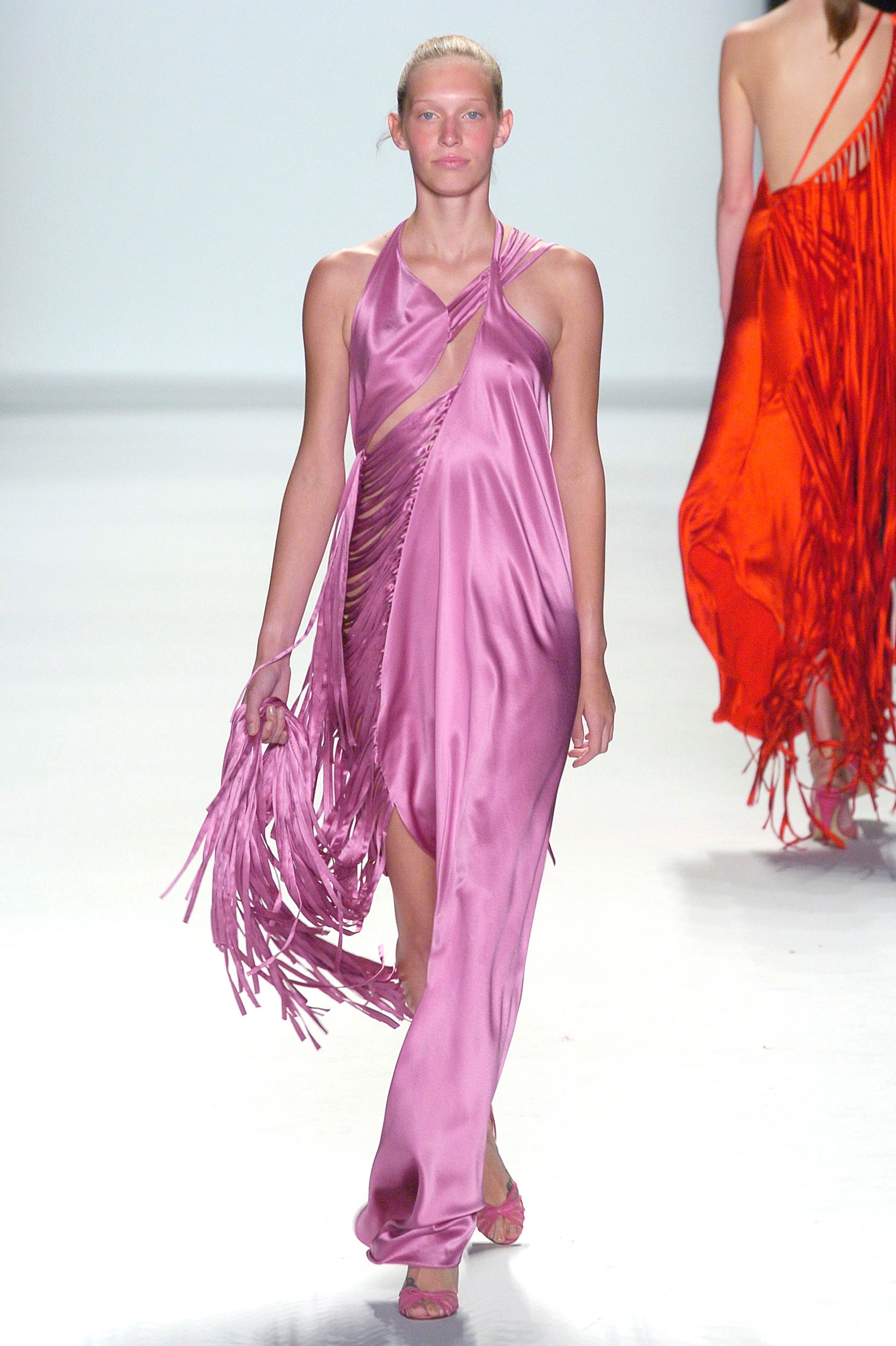 fitted pink silk dress