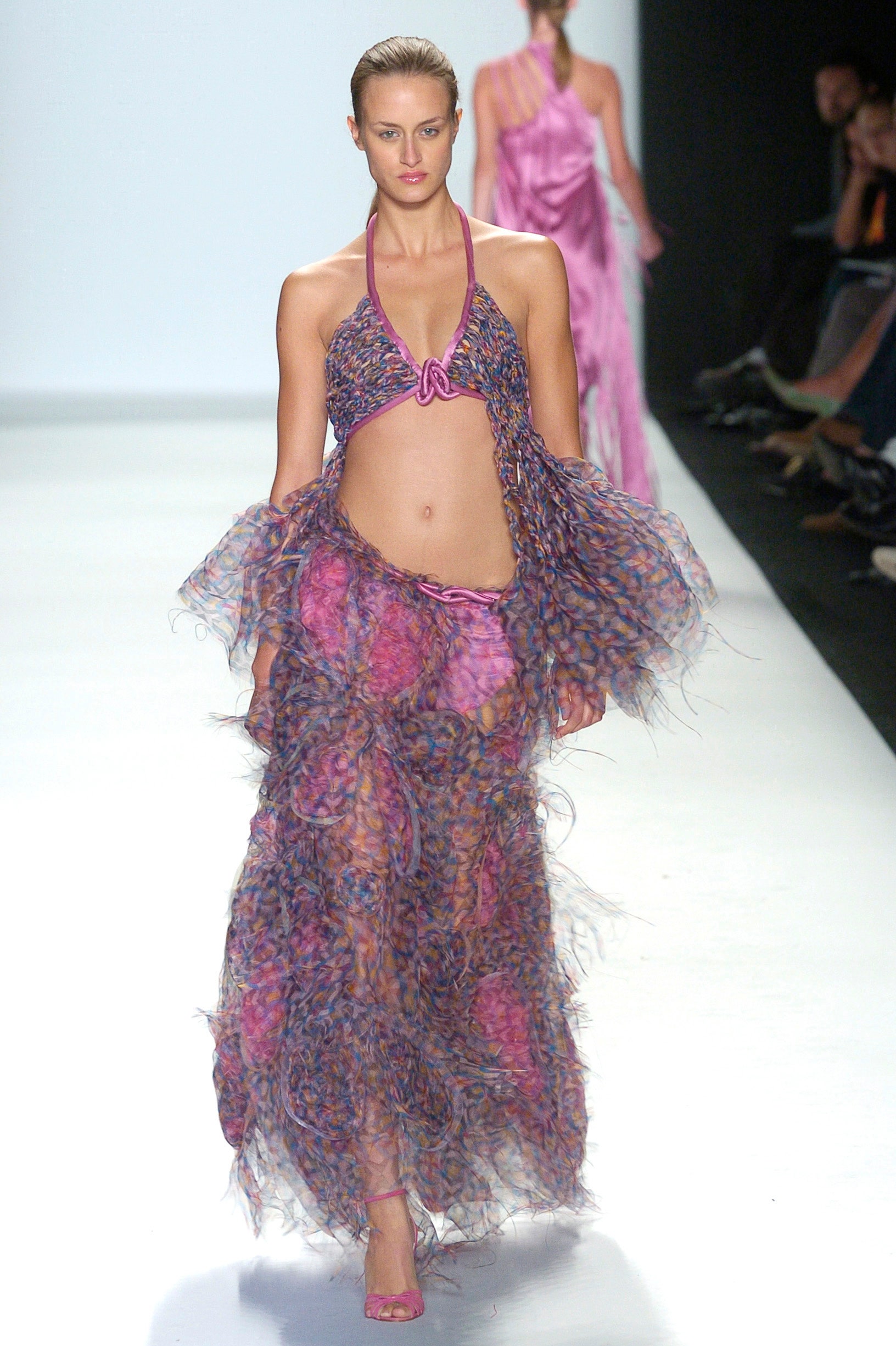 pink and purple ruffled gown