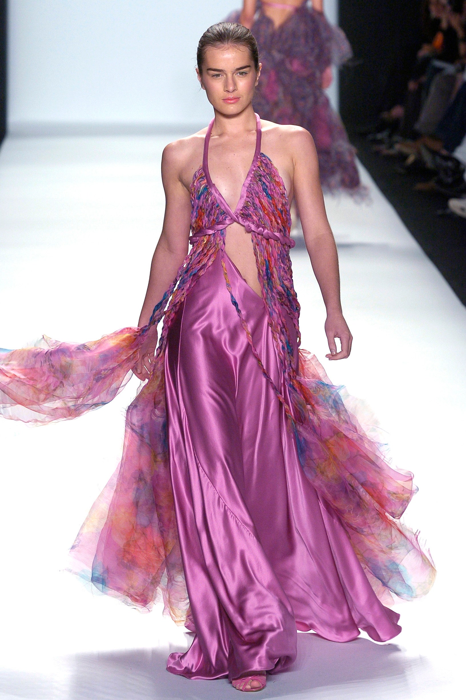 pink silk halterneck gown