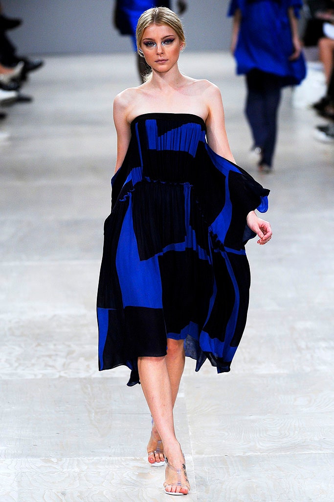 blue black pleated midi dress