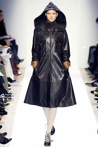 black leather hooded coat
