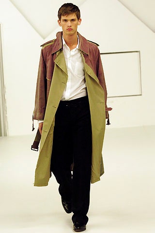 green and purple trench coat