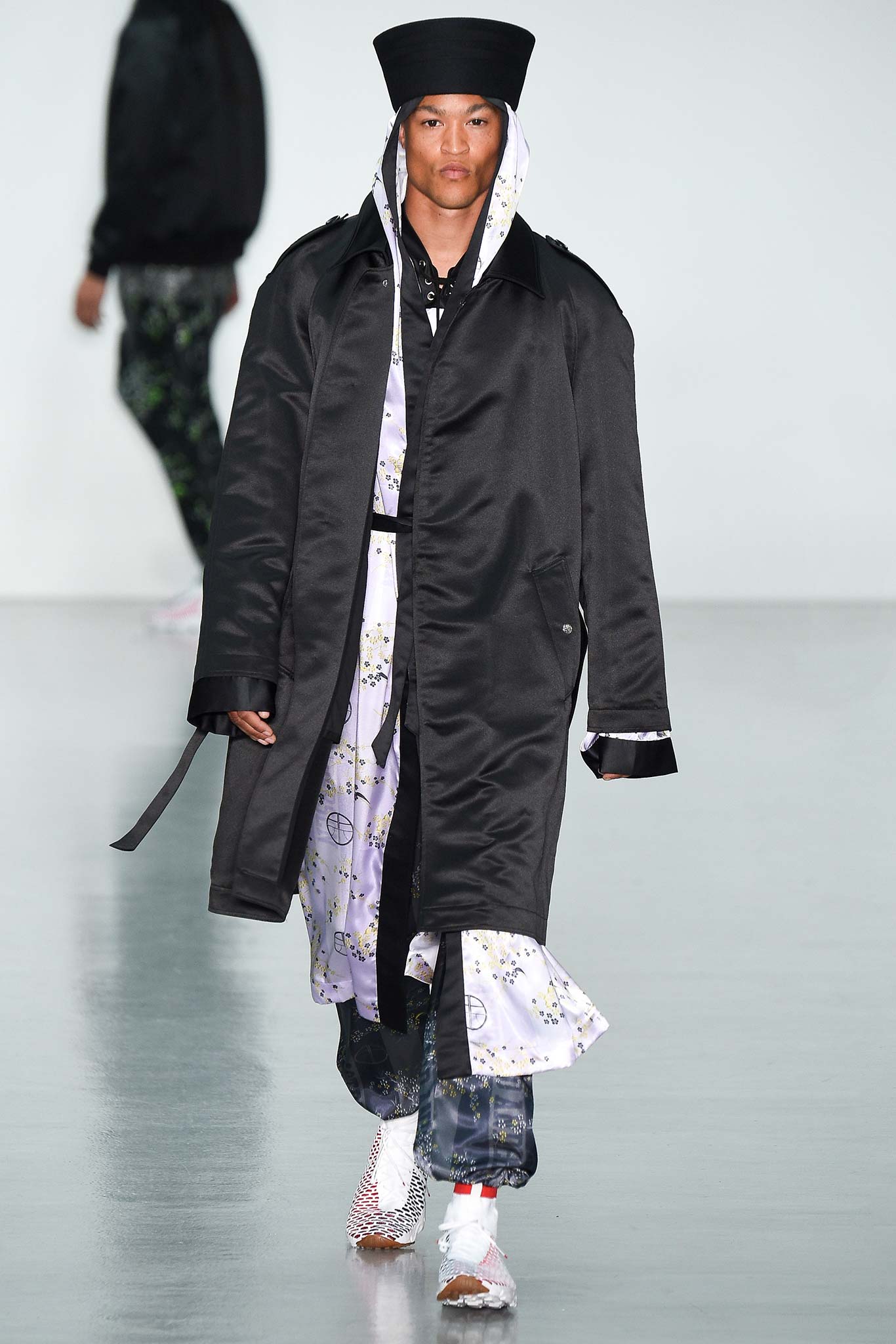 black silk coat white layered dress