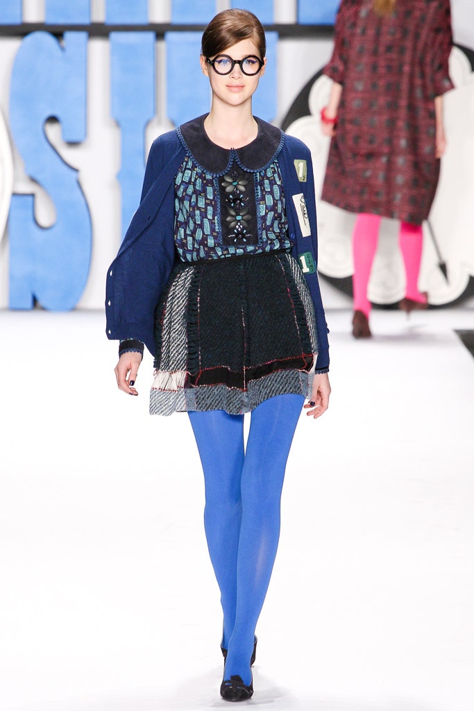 blue fitted top with pleated skirt