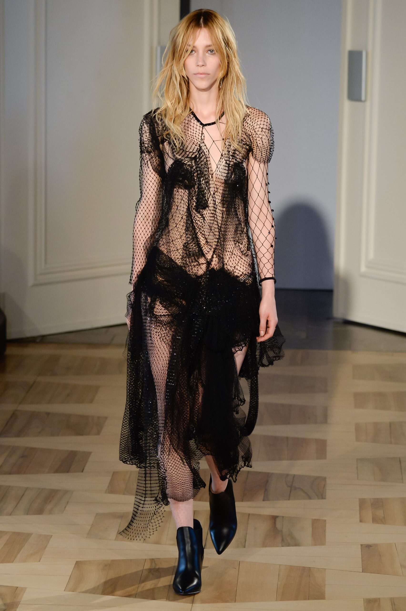 black mesh layered midi dress