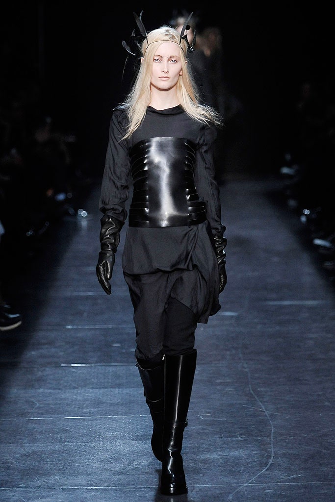 black vinyl long-sleeve high-neck fitted structured top