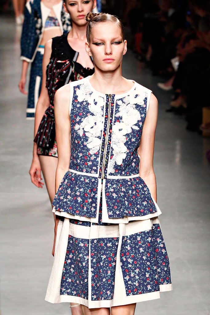 blue and white embroidered mini dress
