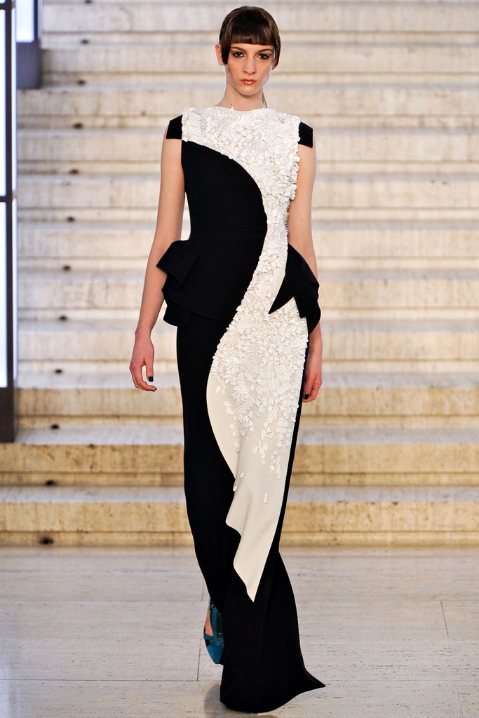 black and white embellished gown