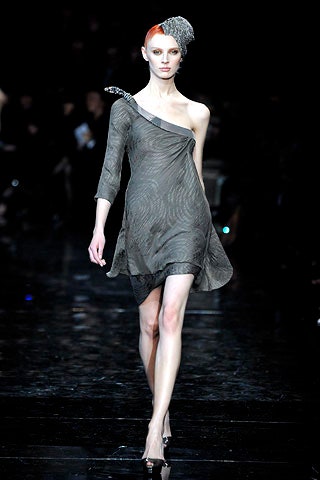 fitted gray silk asymmetric dress