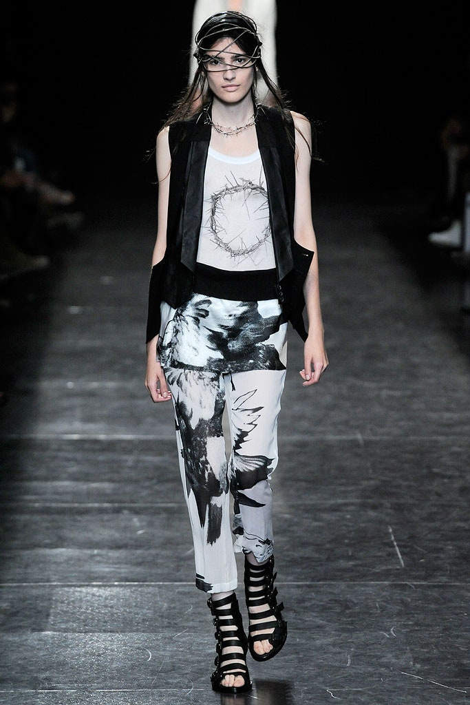 black vest white printed top