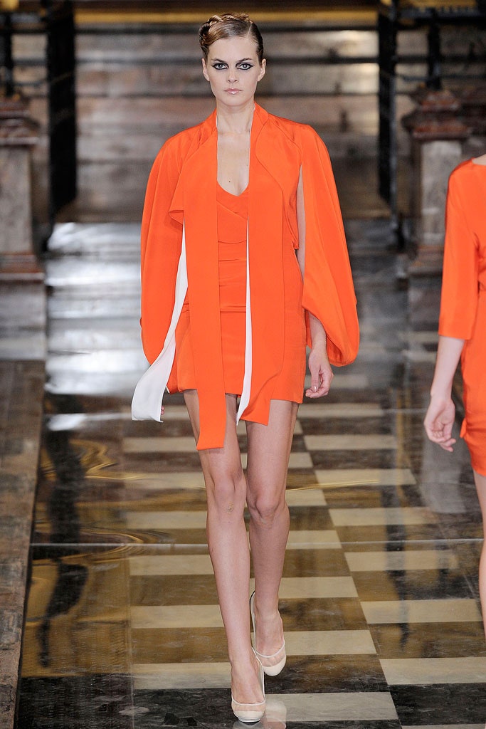 orange mini dress with cape