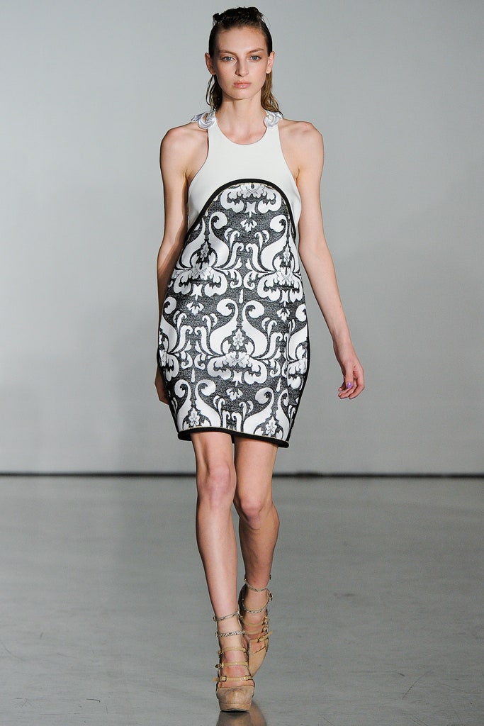 fitted black and white printed dress