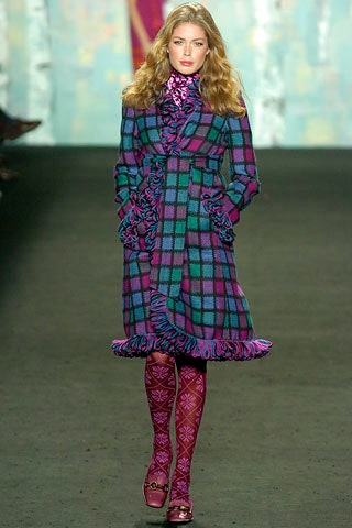 colorful plaid coat with patterned tights