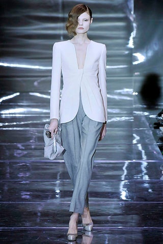 gray silk slim straight-leg pants