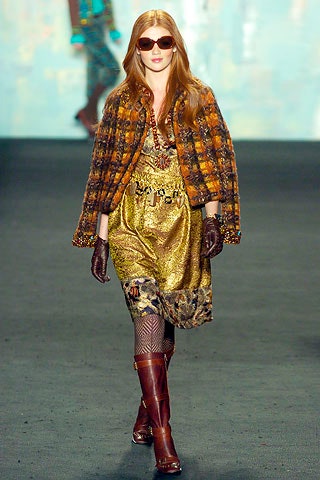 orange wool coat with gold dress