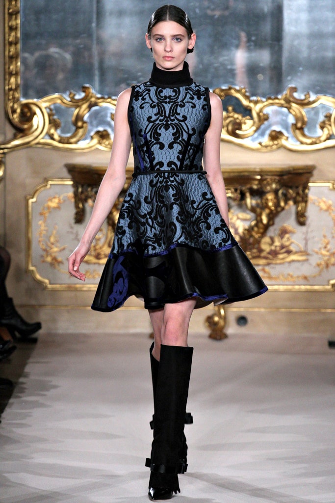 blue and black embroidered mini dress