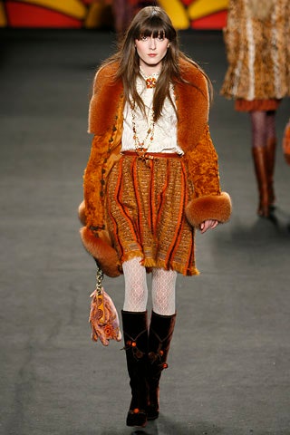fur coat with pleated mini skirt