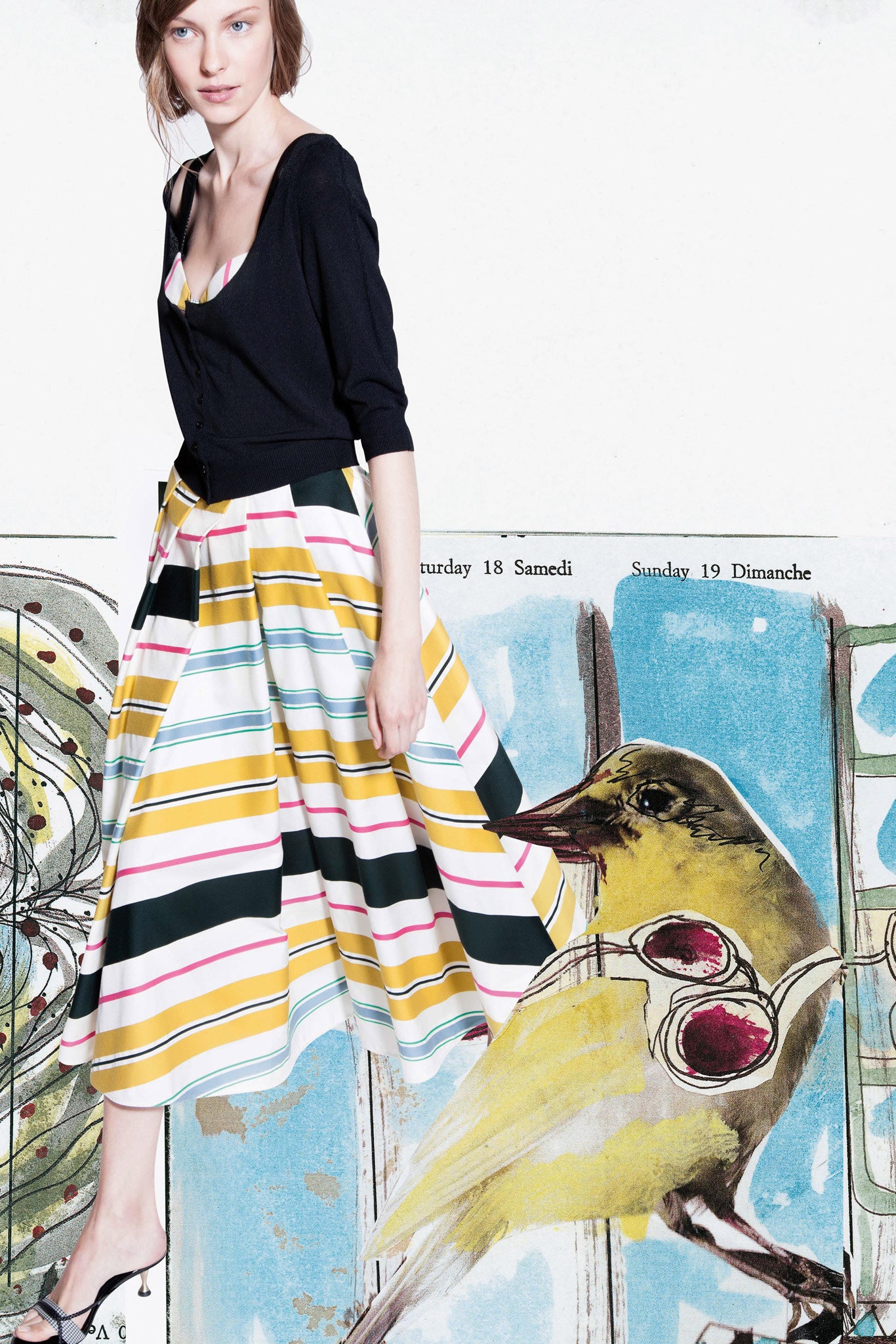 black cardigan with striped dress