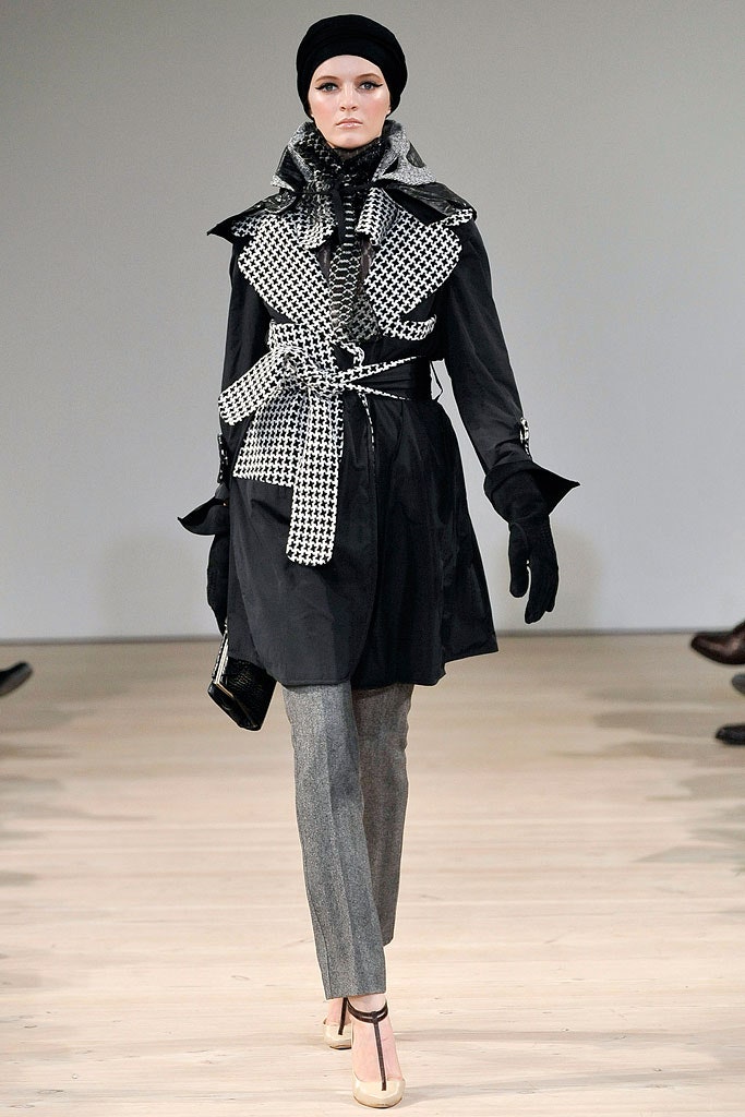 black and white belted coat